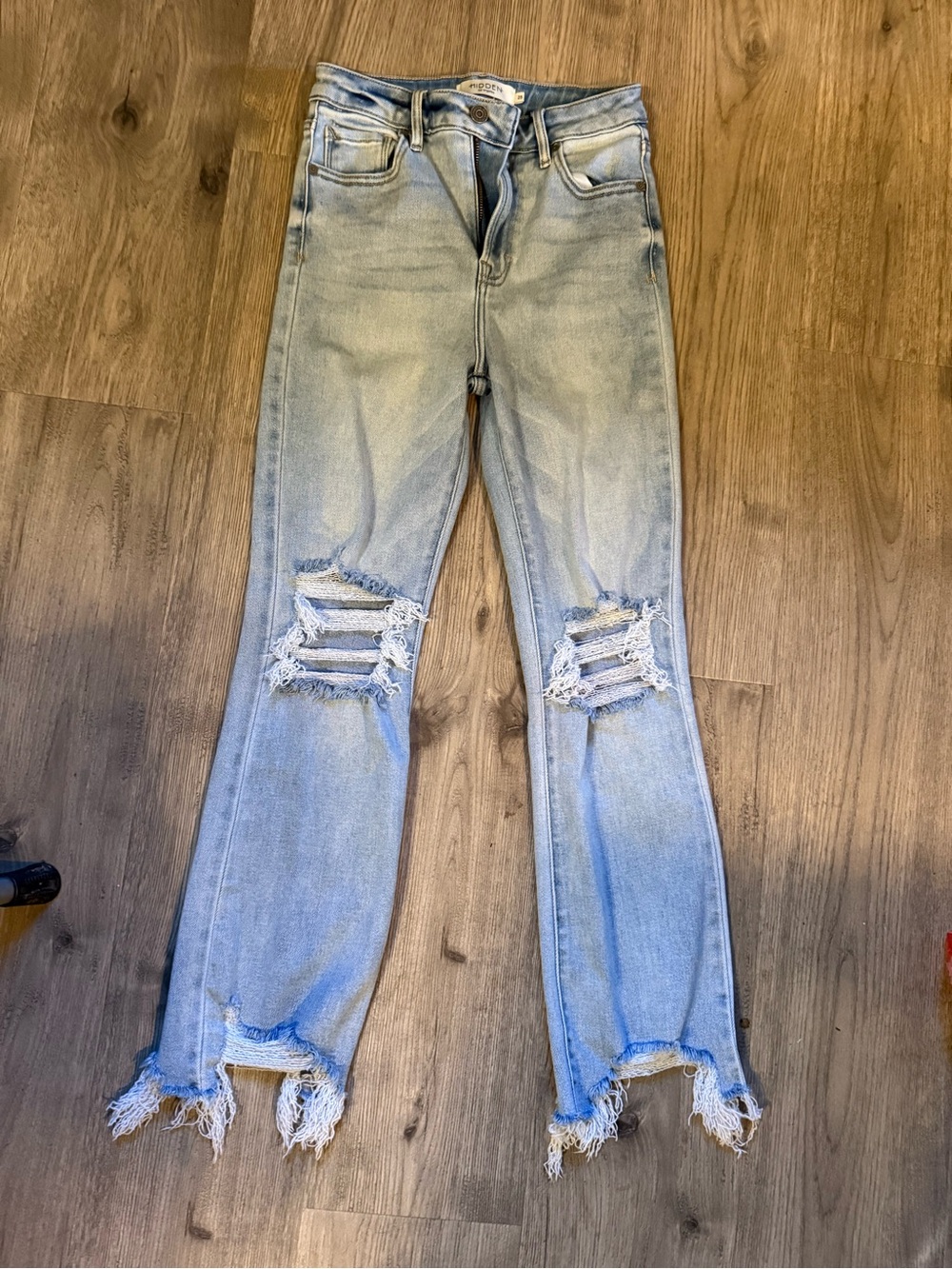 Light Wash Distressed Wide-Leg Jeans